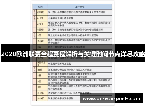 2020欧洲联赛全程赛程解析与关键时间节点详尽攻略